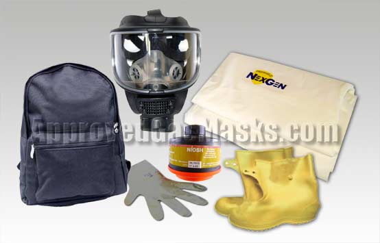 DP (Domestic Preparedness) Tactical Gas Mask, DP (Domestic Preparedness) Multi-Gas/P100 'NBC' Filter Canister, Lightweight Chemical Suit, Deluxe General Use PVC Overshoes, Heavy Duty Black Gear Backpack and 2 Bottles of ProKI Potassium Iodide included FREE with every order over $100! (limit 2 per customer)