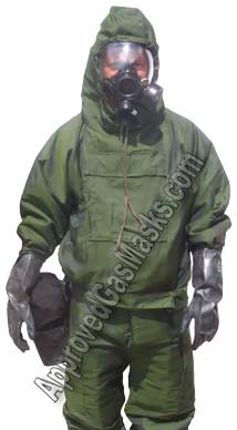 Protective Kit comes with an Infinty gas mask, suit, boots, gloves, mask bag, duffle bag, potassium iodide and more