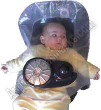 Baby Scape child gas mask hood is designed for children from age 3 months to 3 years old