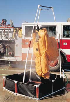 Decontamination shower will fit any full-sized man with full SCBA or HAZMAT gear