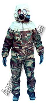 Military NBC suit ensemble comes with butyl rubber gloves and over boots